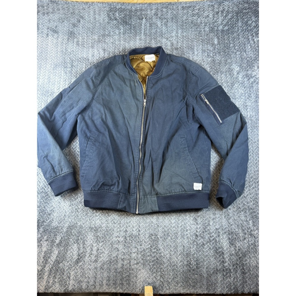 Five Four Los Angeles Bomber Jacket Mens Large Blue Full Zip Ripstop Cotton